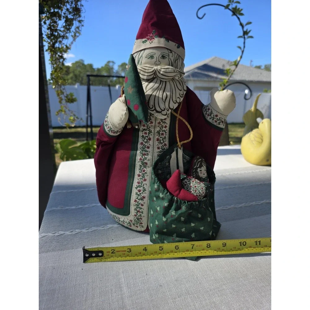 VTG Folk‎ Art Cloth Santa Figure Handmade Fabric Christmas Decor Primitive Gifts